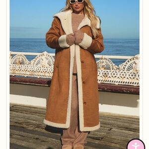 PrettyLittleThing Brown Teddy Jacket with Cream Accents